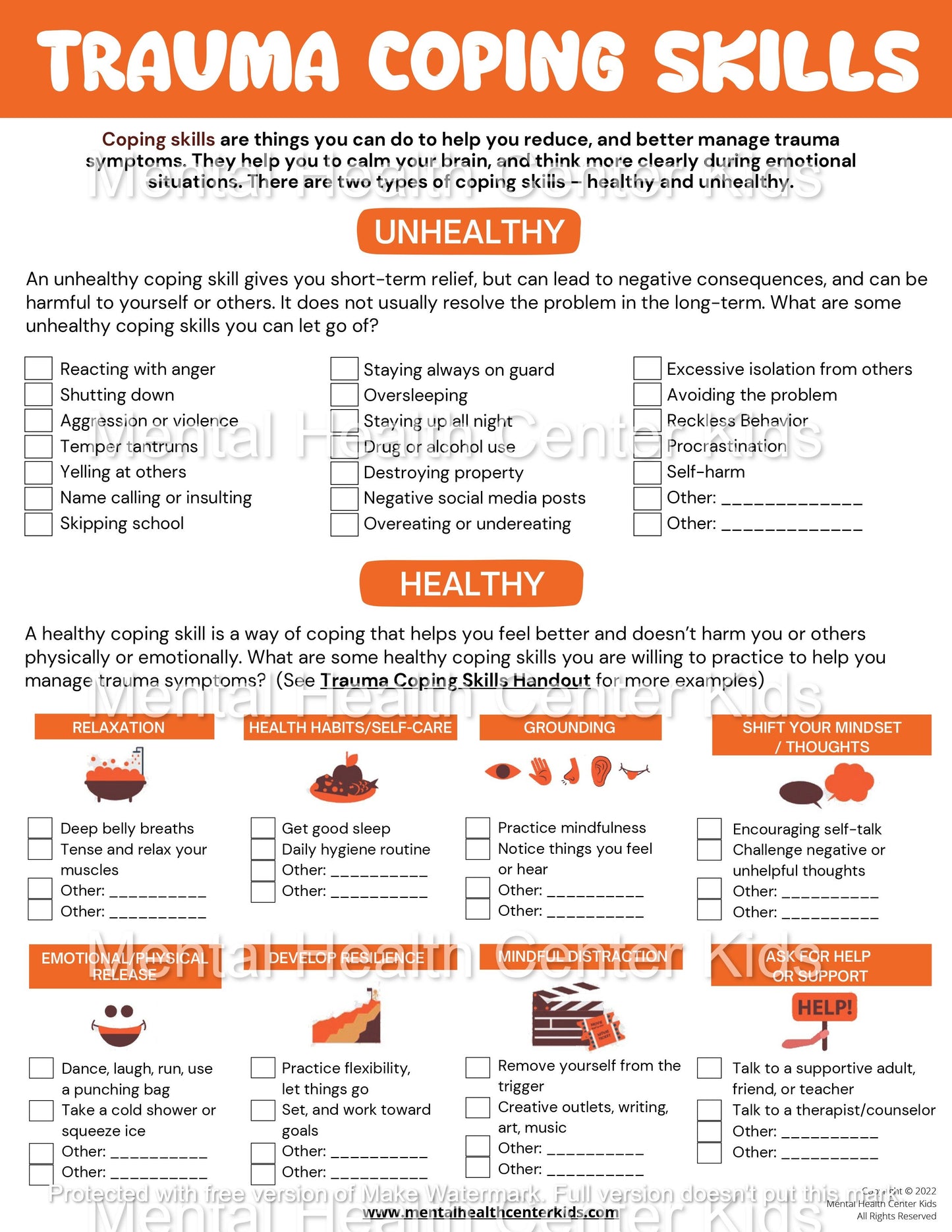 trauma worksheets