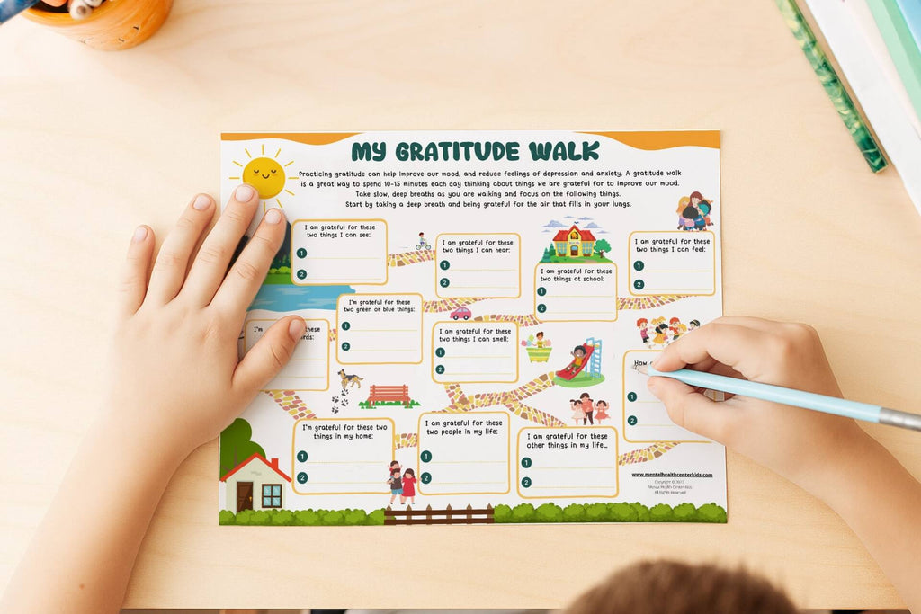 a kid answering a gratitude worksheet