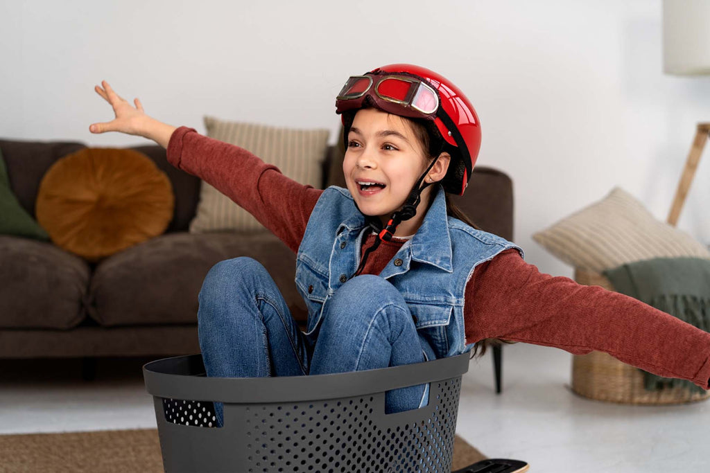 a kid pretend playing