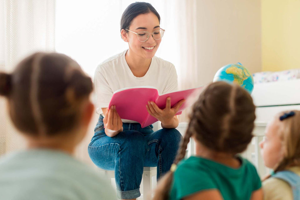 a teacher teaching character education to her students