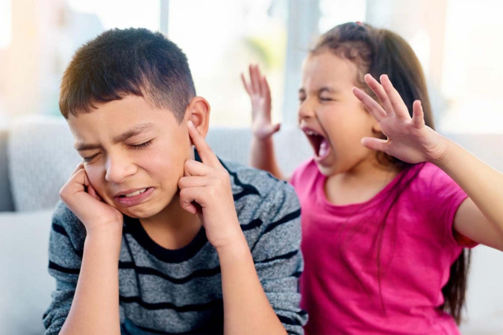 siblings screaming and angry with fight