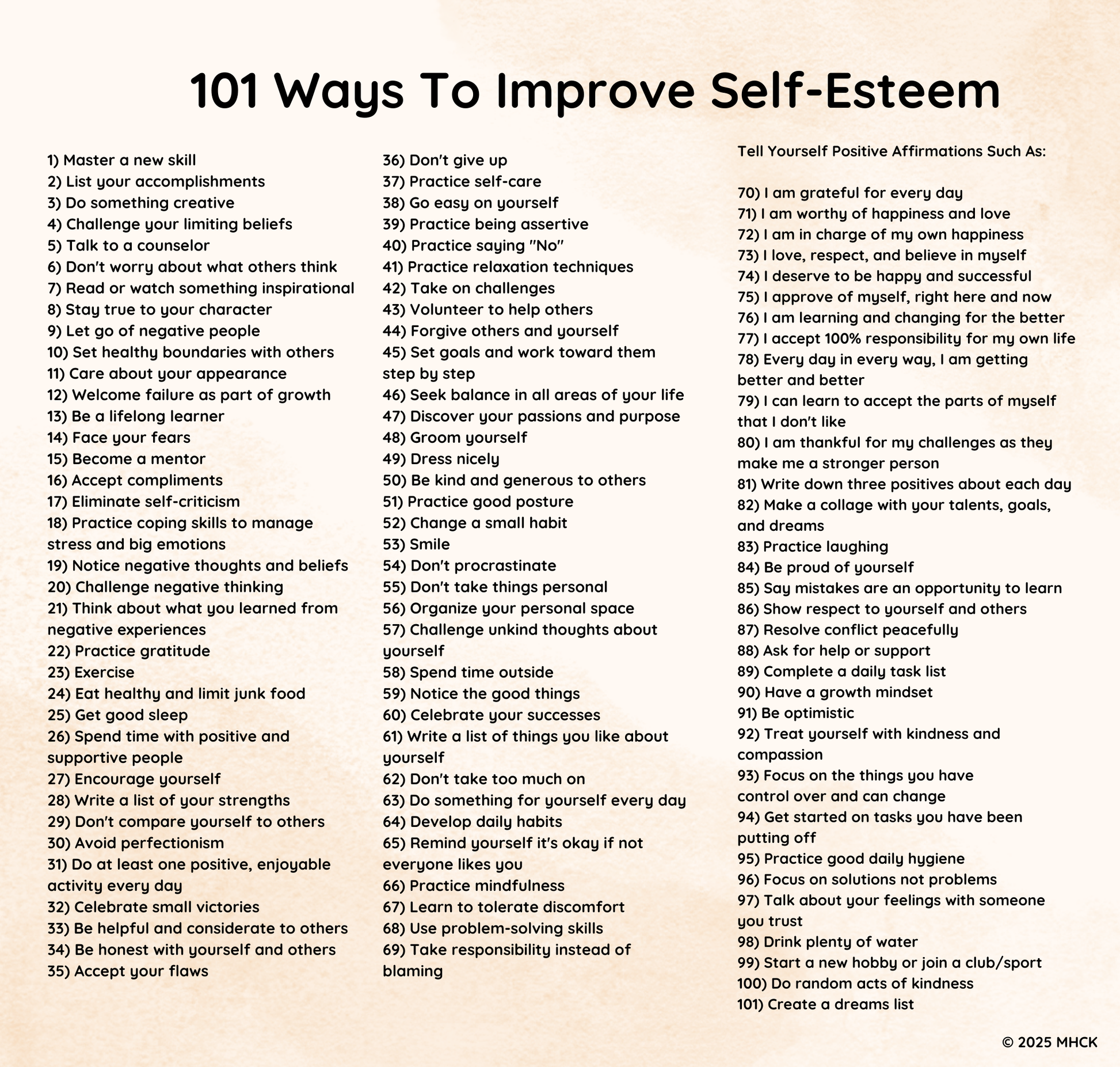 101 Ways To Improve Self-Esteem