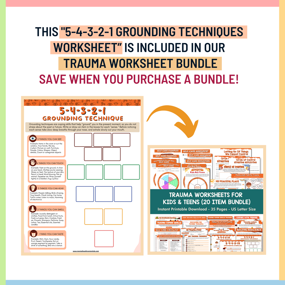 Grounding Worksheet.pdf 5-4-3-2-1 Grounding Technique (PDF) – Mental Health Center Kids