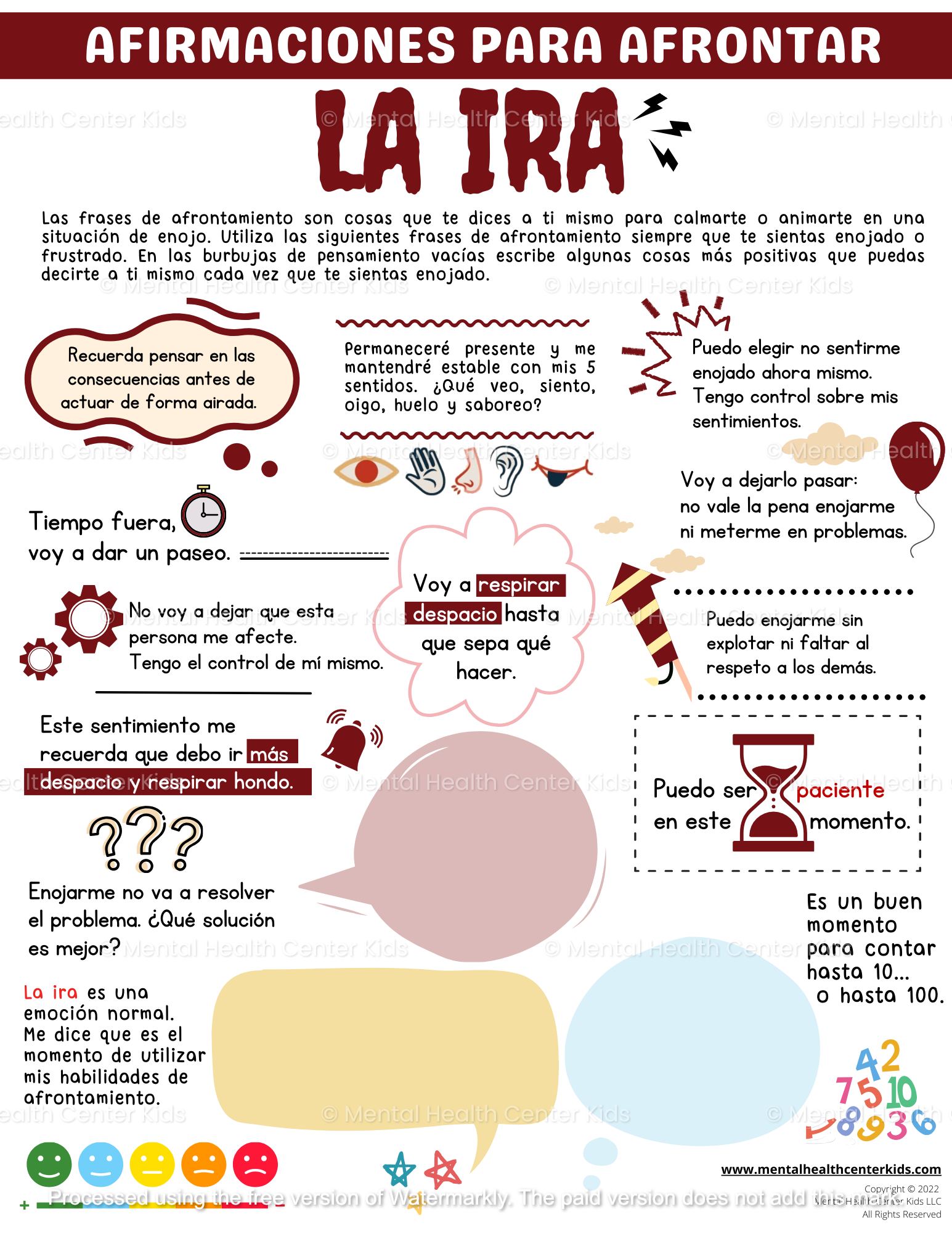Spanish Coping Statements For Anger Worksheet