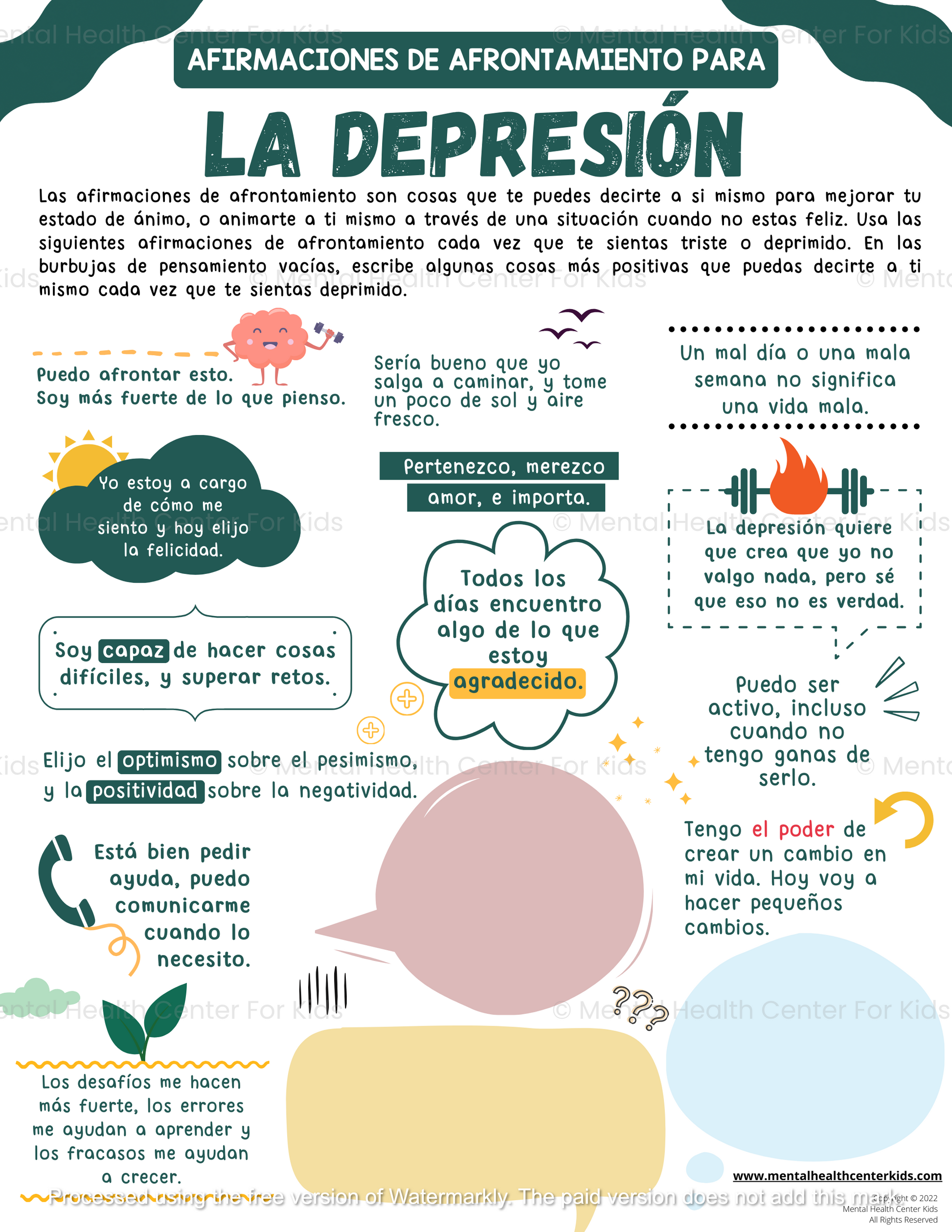 Spanish Coping Statements For Depression Worksheet