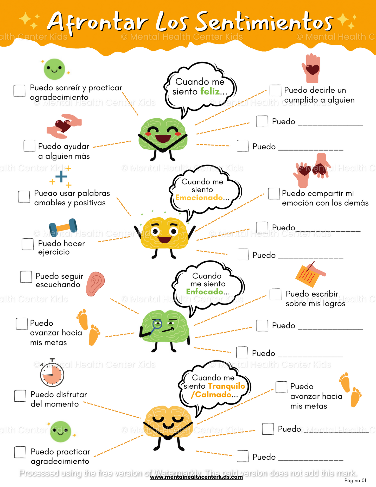 Hojas De Trabajo Para Afrontar Los Emociones