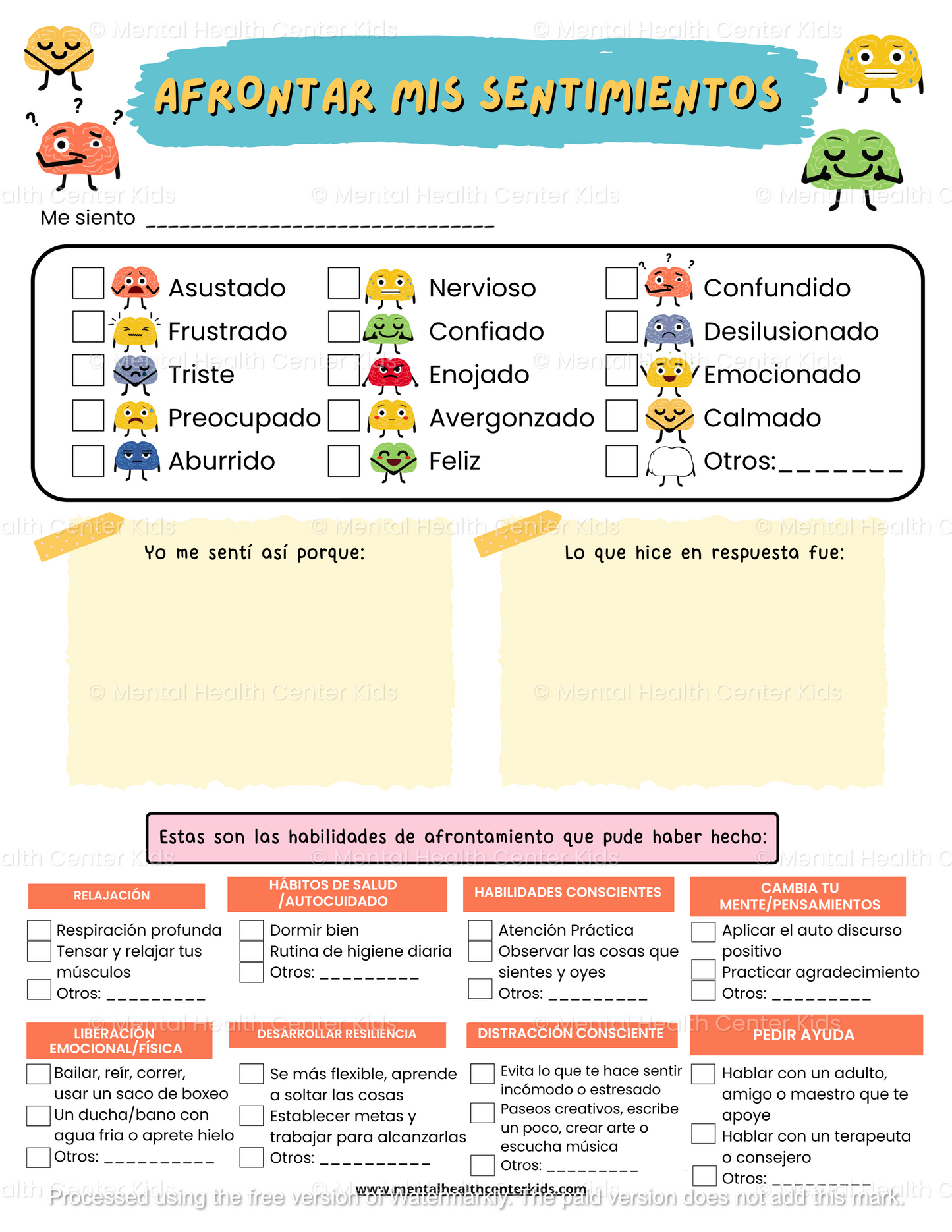 Spanish Coping With My Feelings Worksheet 