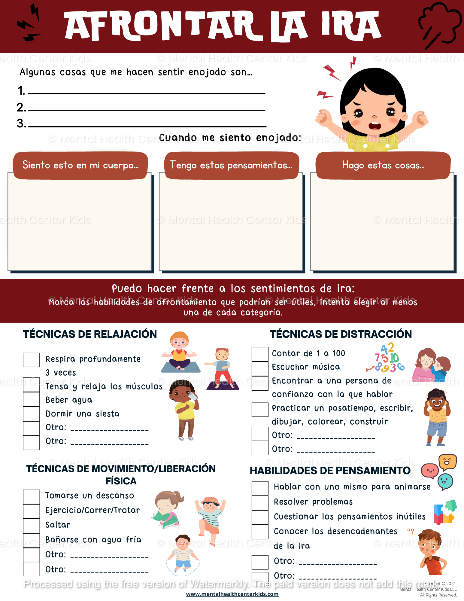 Spanish Coping With Anger Worksheet