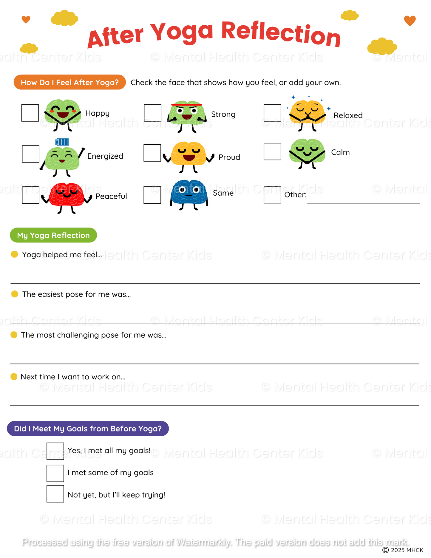 yoga worksheets for elementary school