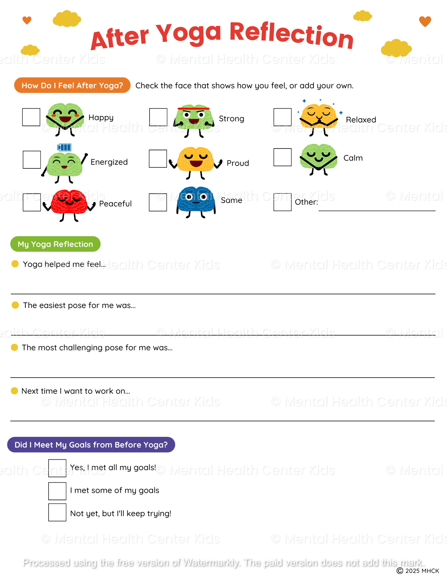 yoga worksheets for elementary school