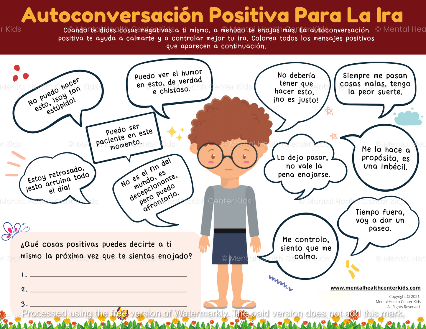 Spanish Positive Self-Talk For Anger CBT Worksheet