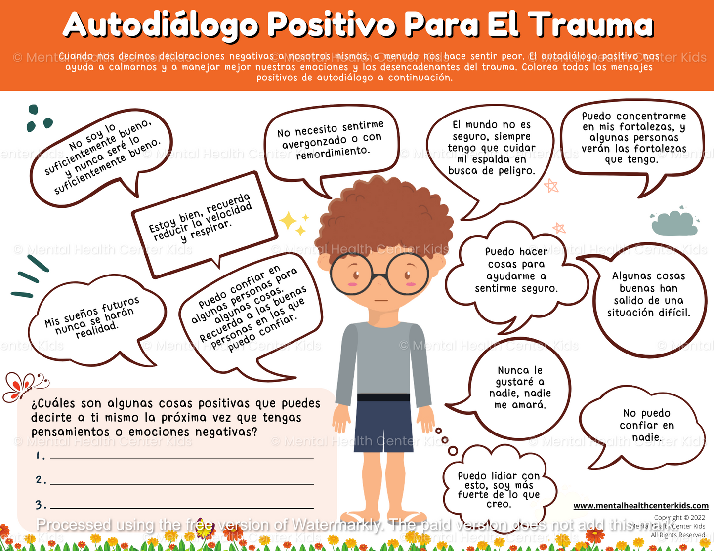 Spanish Positive Self-Talk For Trauma Worksheet