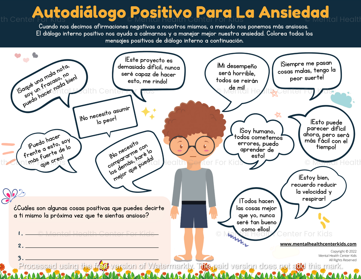 Spanish Positive Self-Talk For Anxiety Worksheet