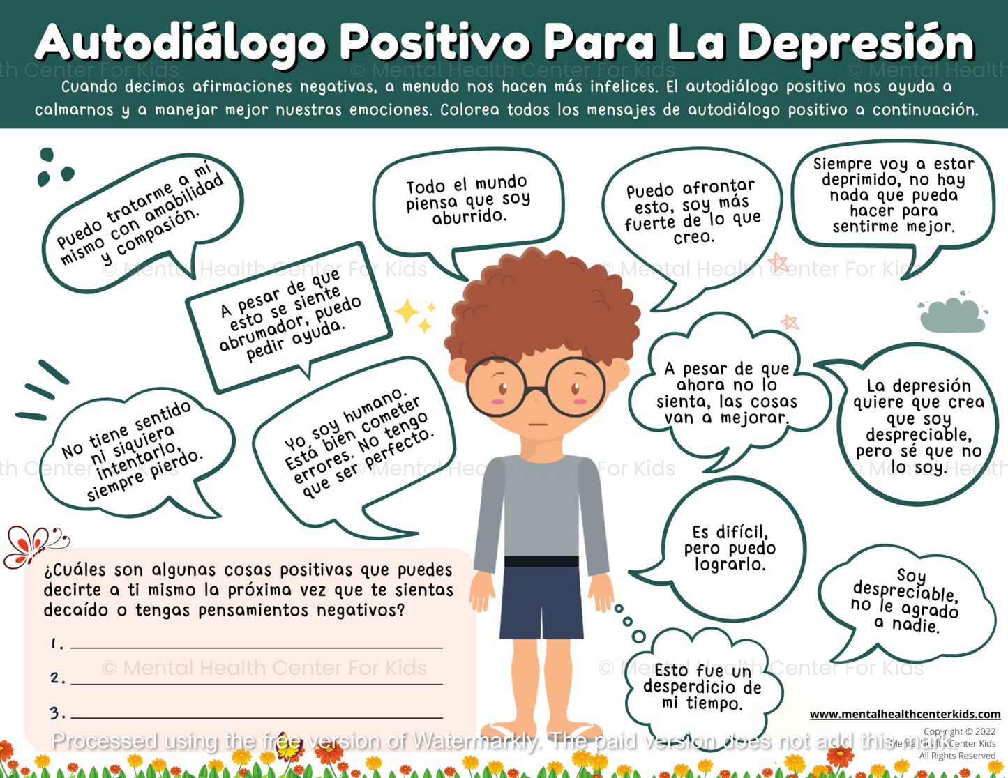 Spanish Positive Self-Talk For Depression Worksheet