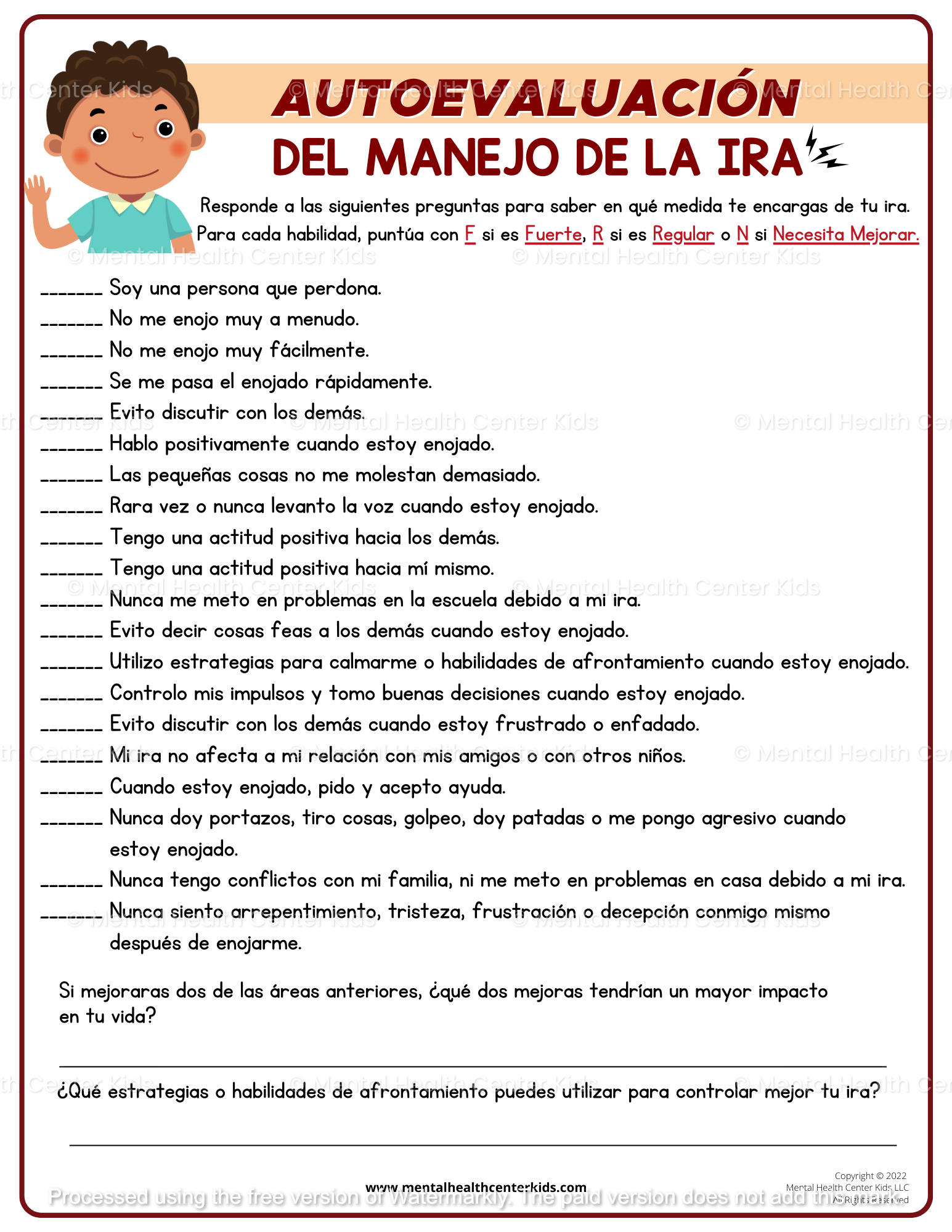 Spanish Anger Management Self-Assessment Worksheet