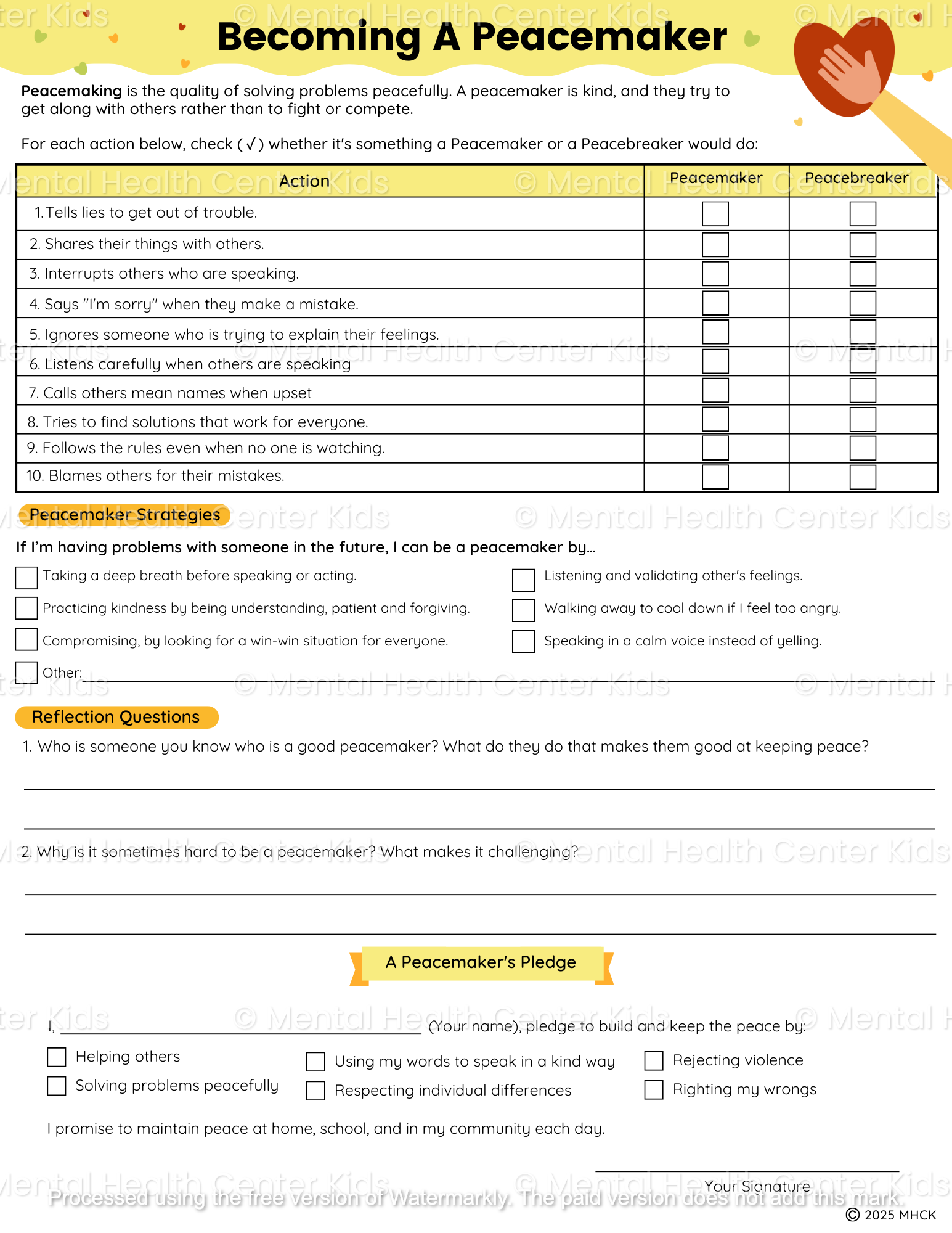 peacemaking worksheets for kids