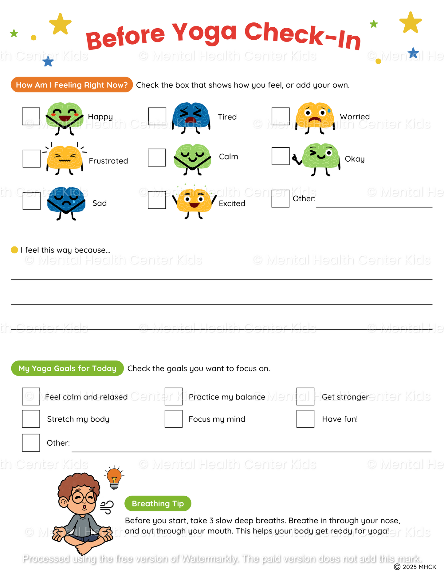 yoga worksheets for middle school
