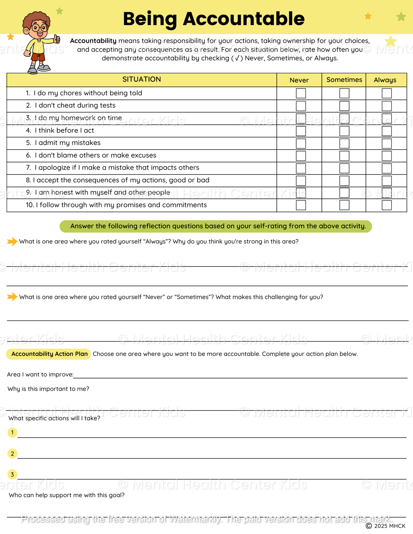 accountability worksheets for students