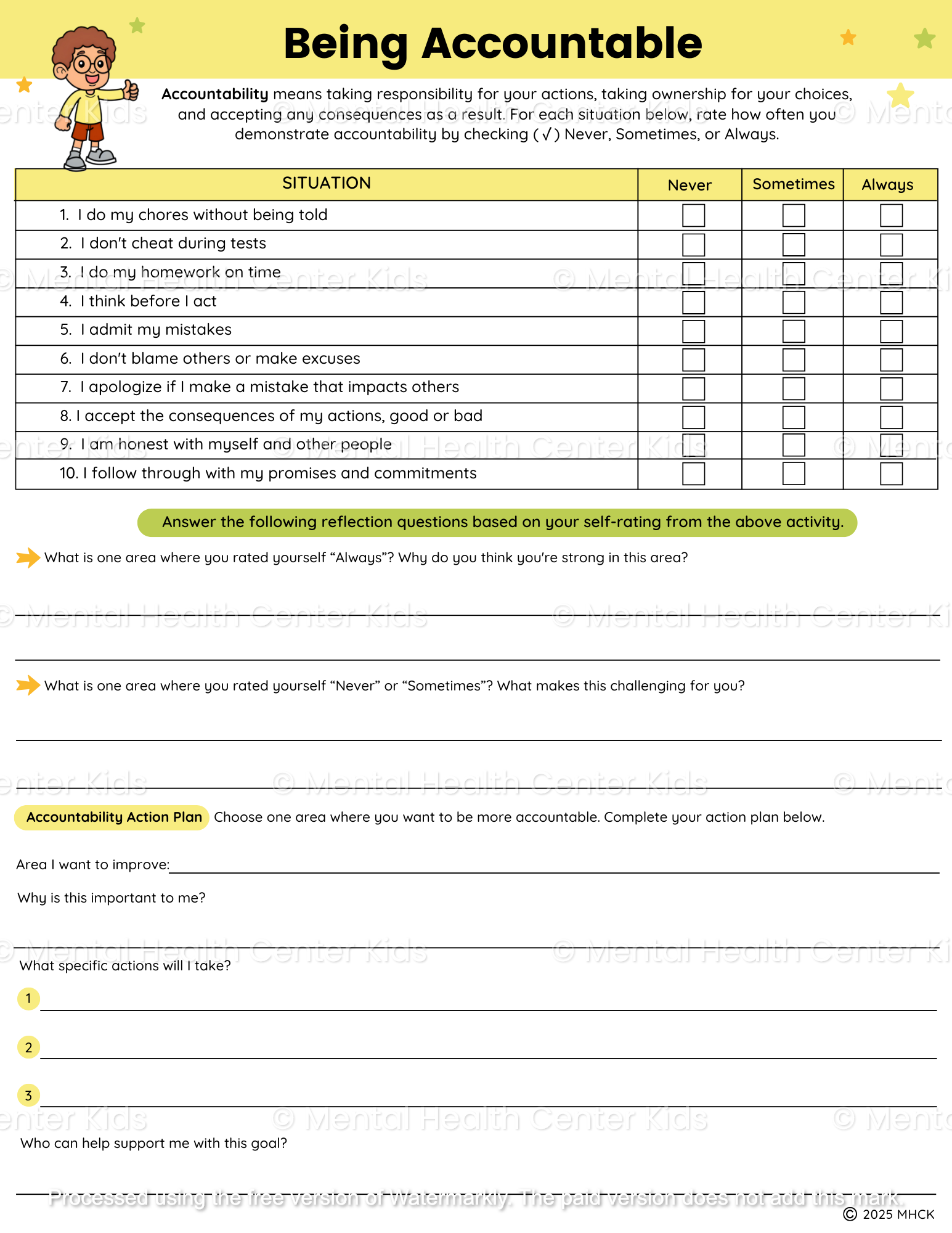 accountability worksheets for students