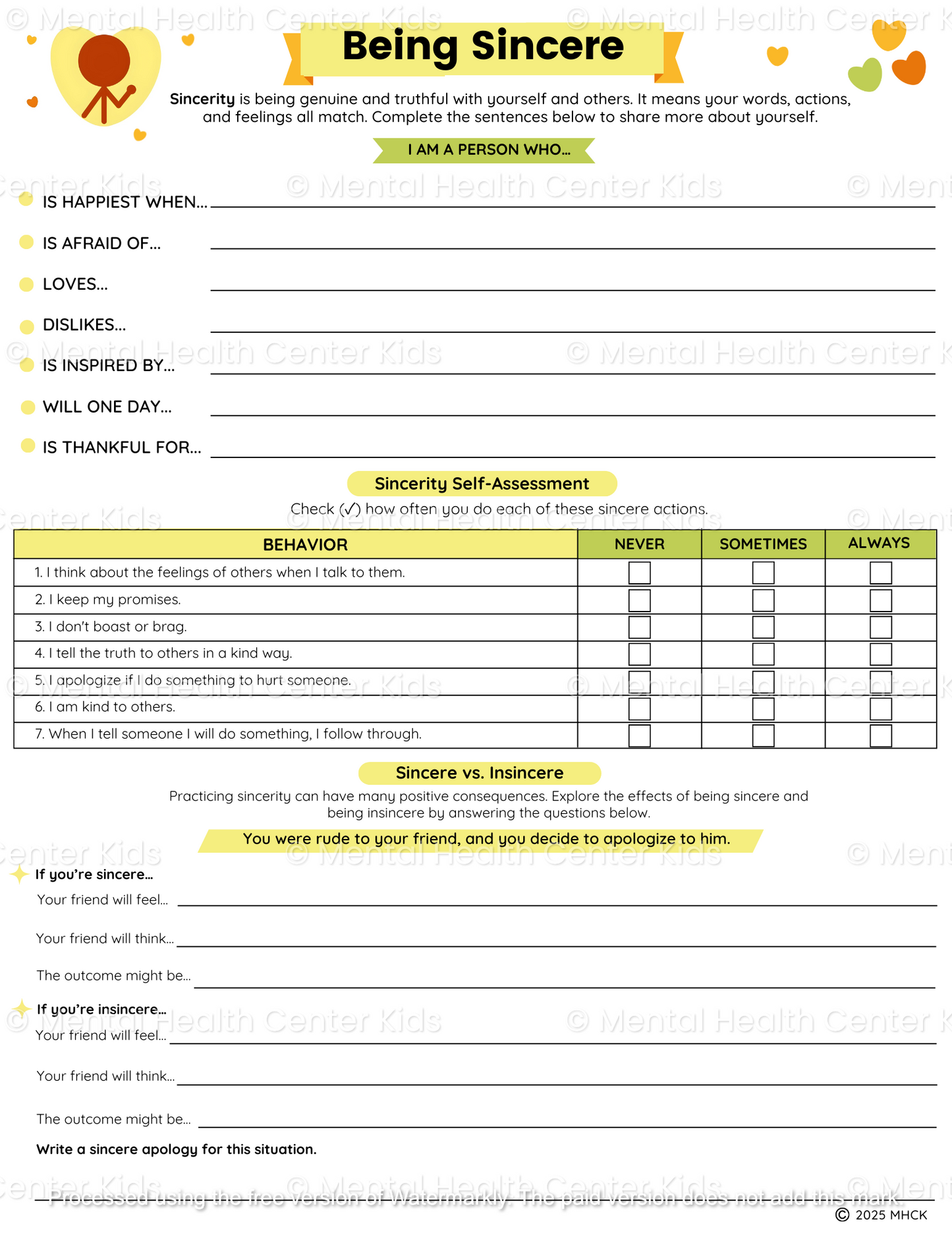 character education worksheet