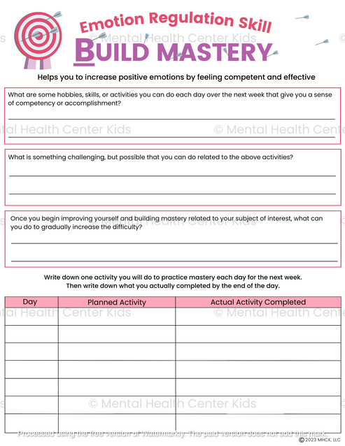 DBT Building Mastery Worksheet – Mental Health Center Kids