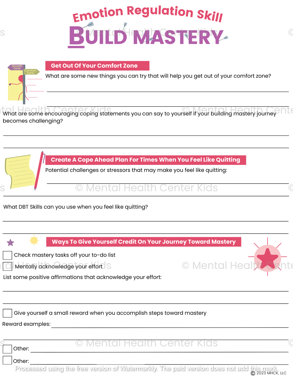 DBT Building Mastery Worksheet – Mental Health Center Kids