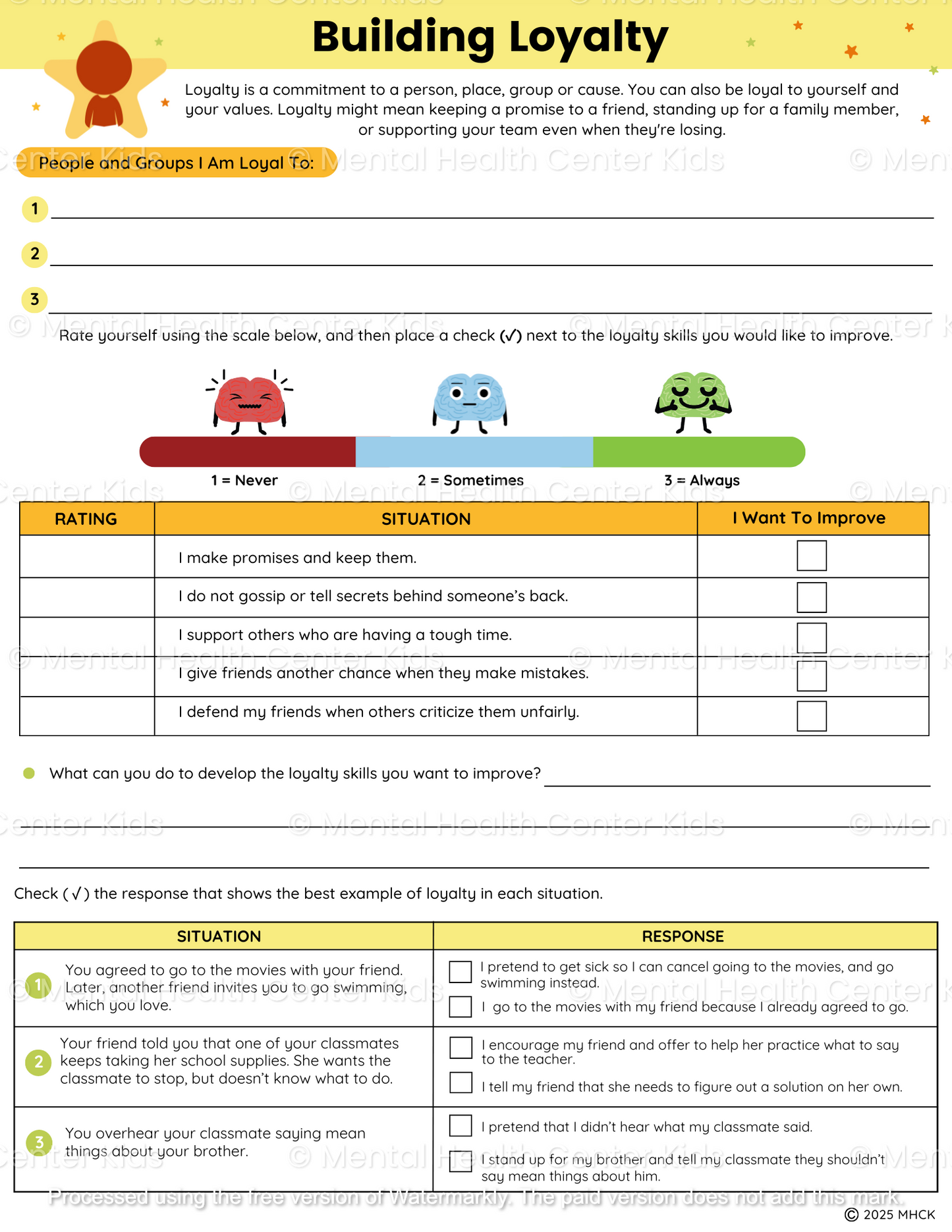 loyalty worksheets for kids