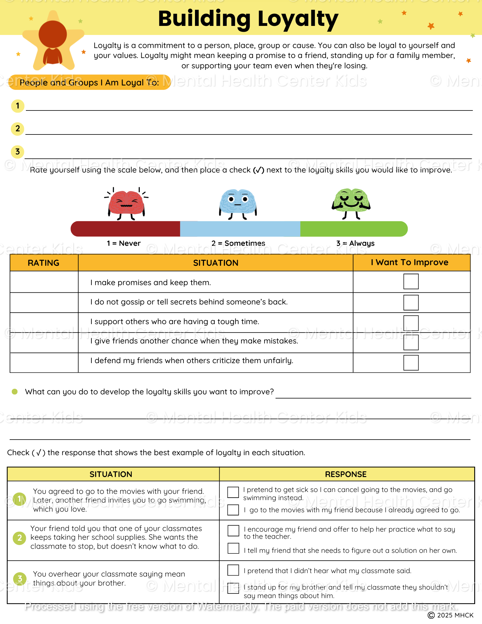 loyalty worksheets for kids