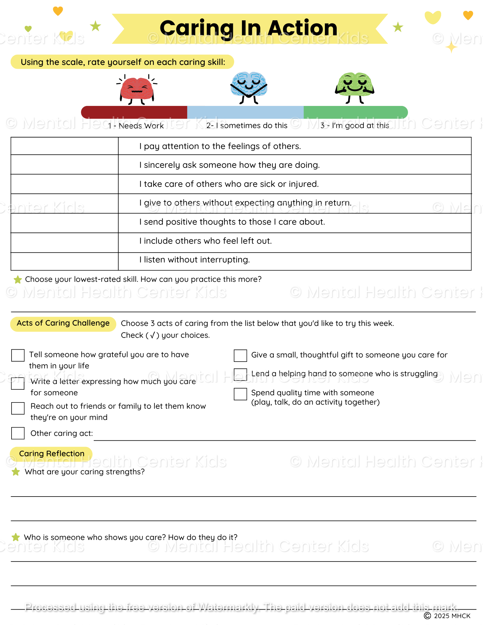 caring worksheets for kids