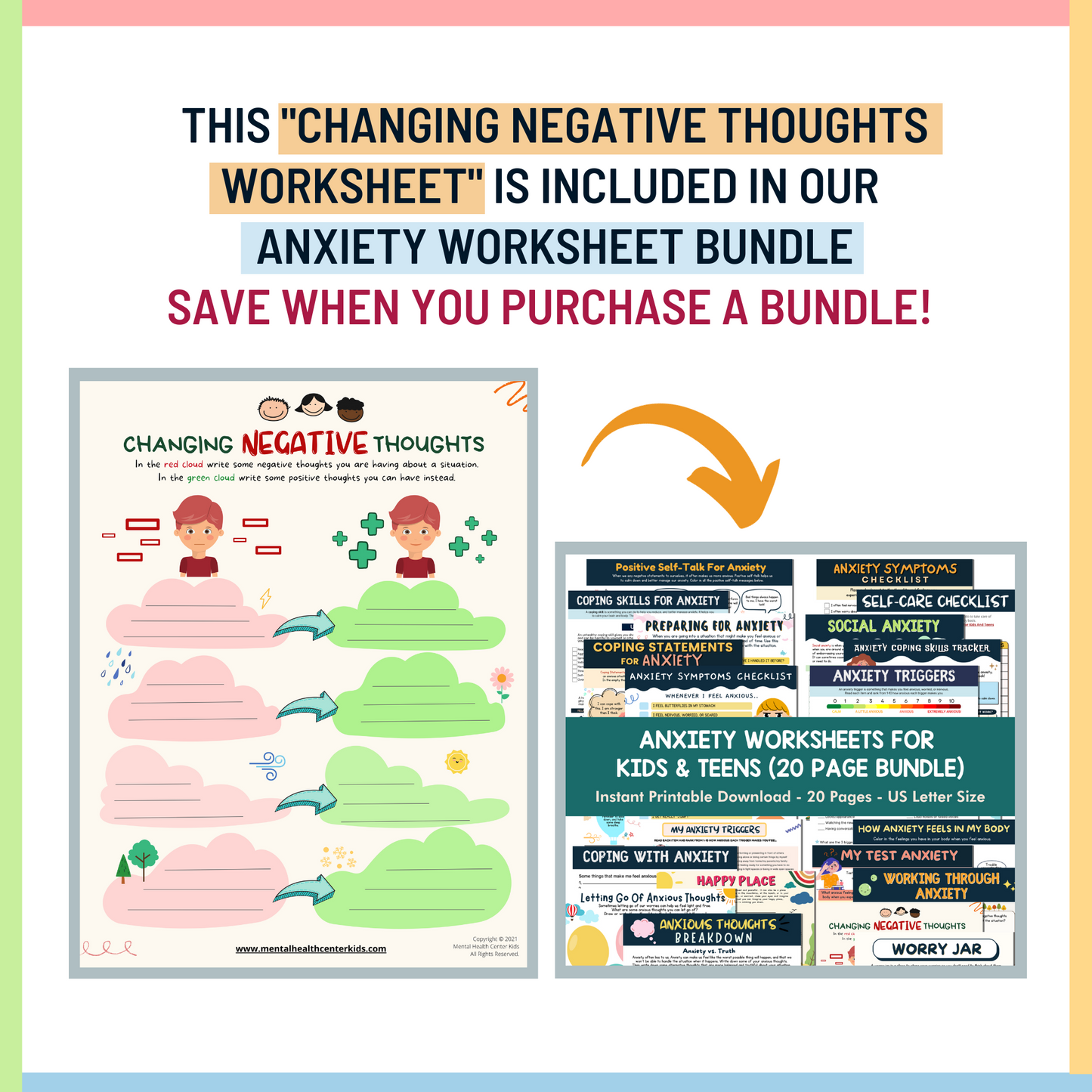 Changing Negative Thoughts to Positive Thoughts Worksheet