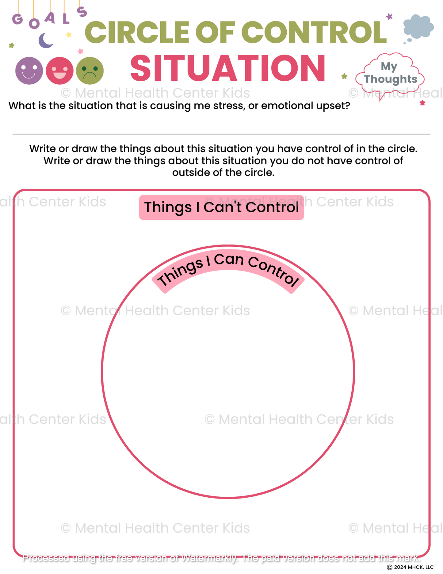  circle of control therapy worksheets for kids