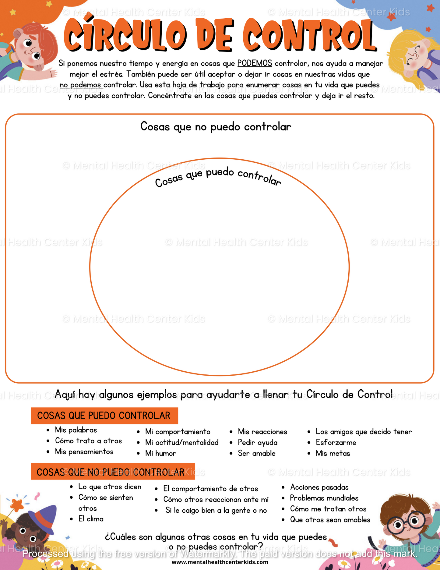 Spanish Circle Of Control Worksheets