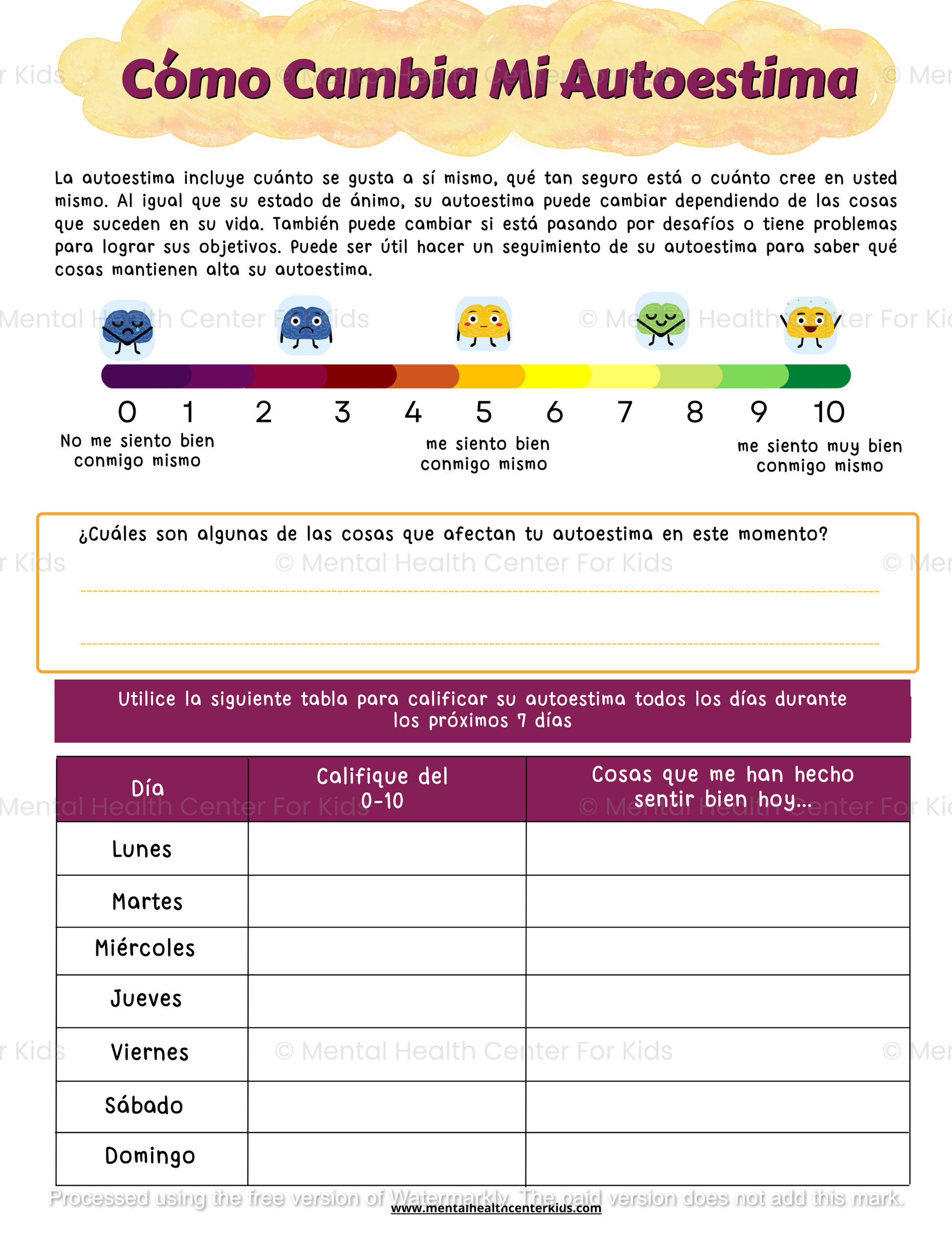 Spanish self-esteem worksheets 