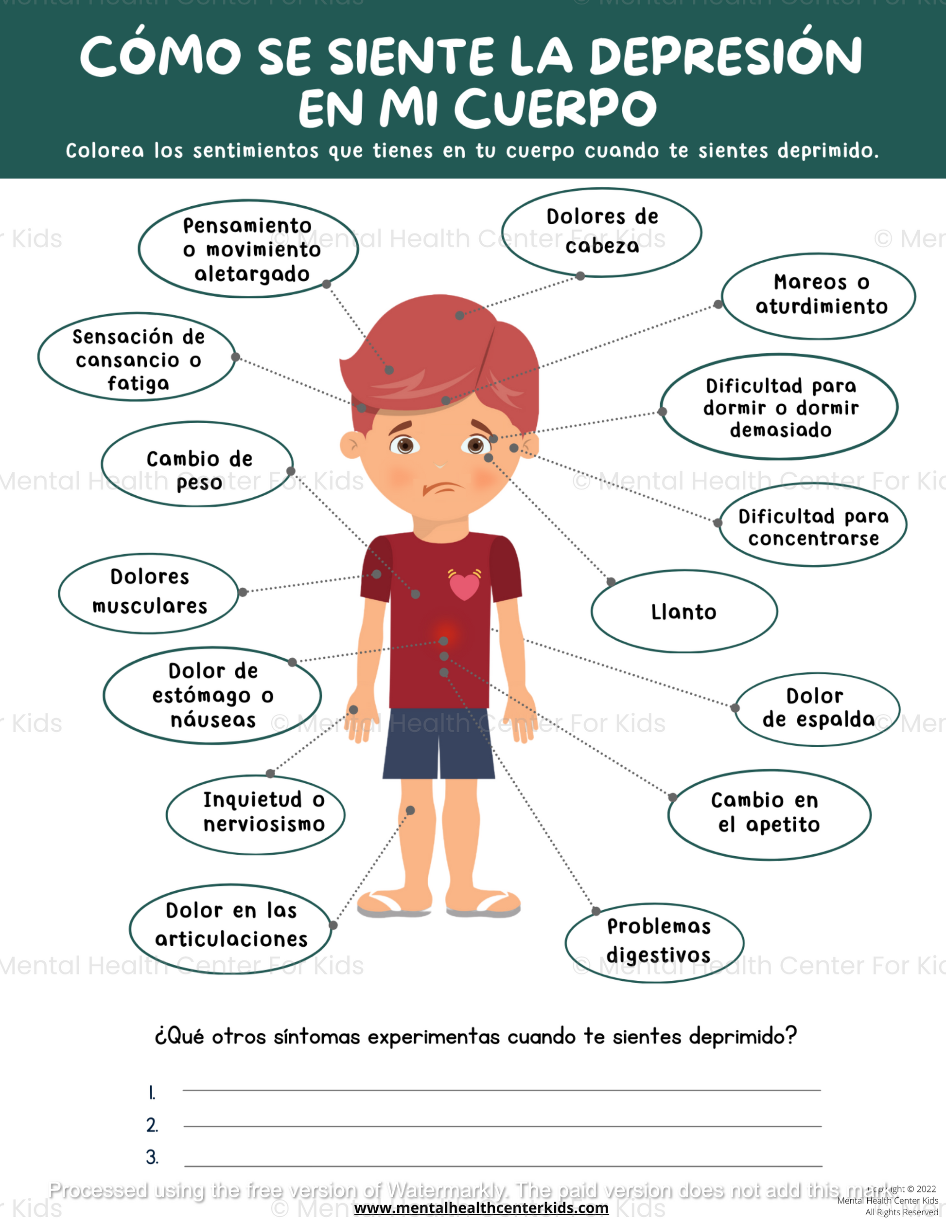 Spanish How Depression Feels In My Body Worksheet

