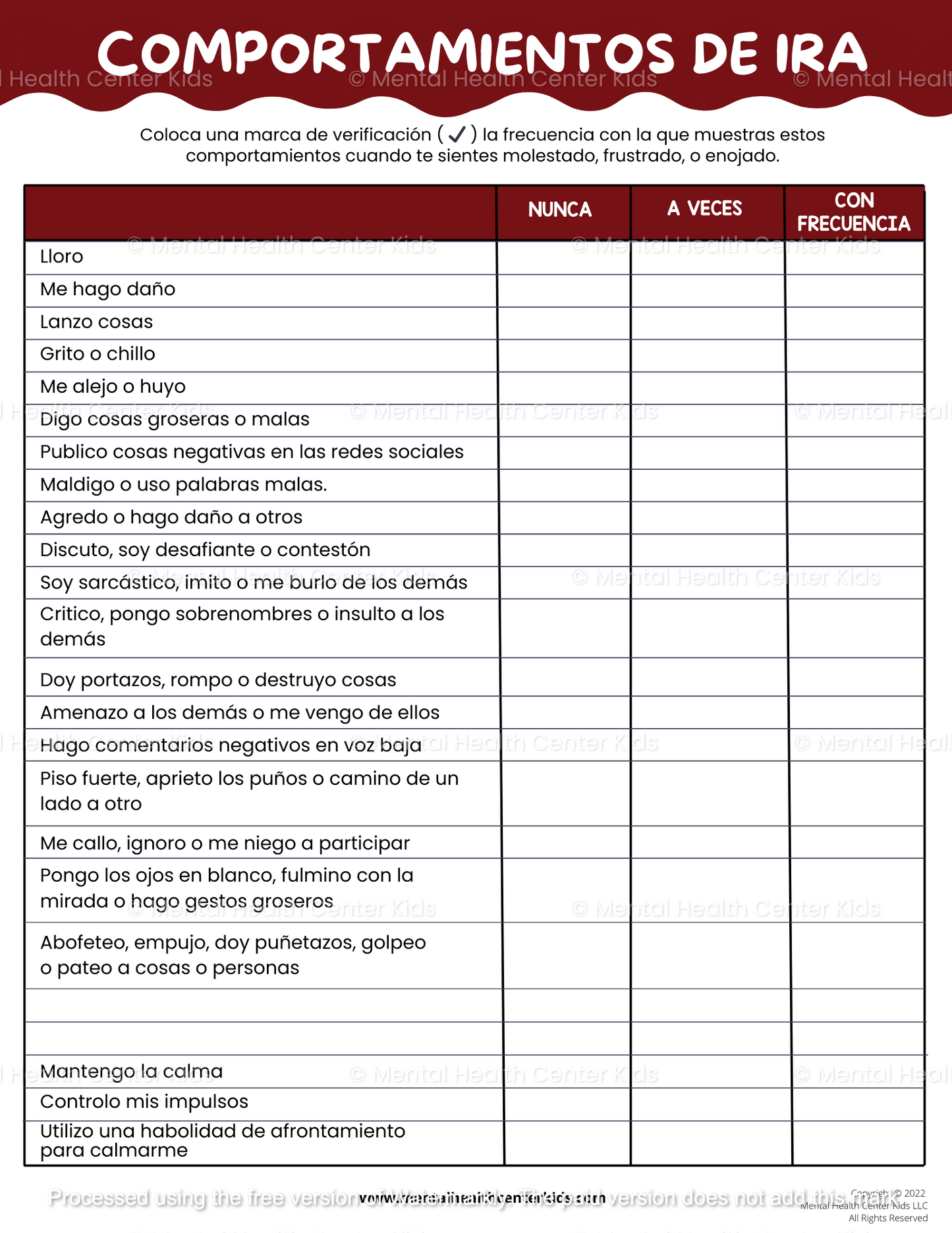 Anger Worksheet For Kids