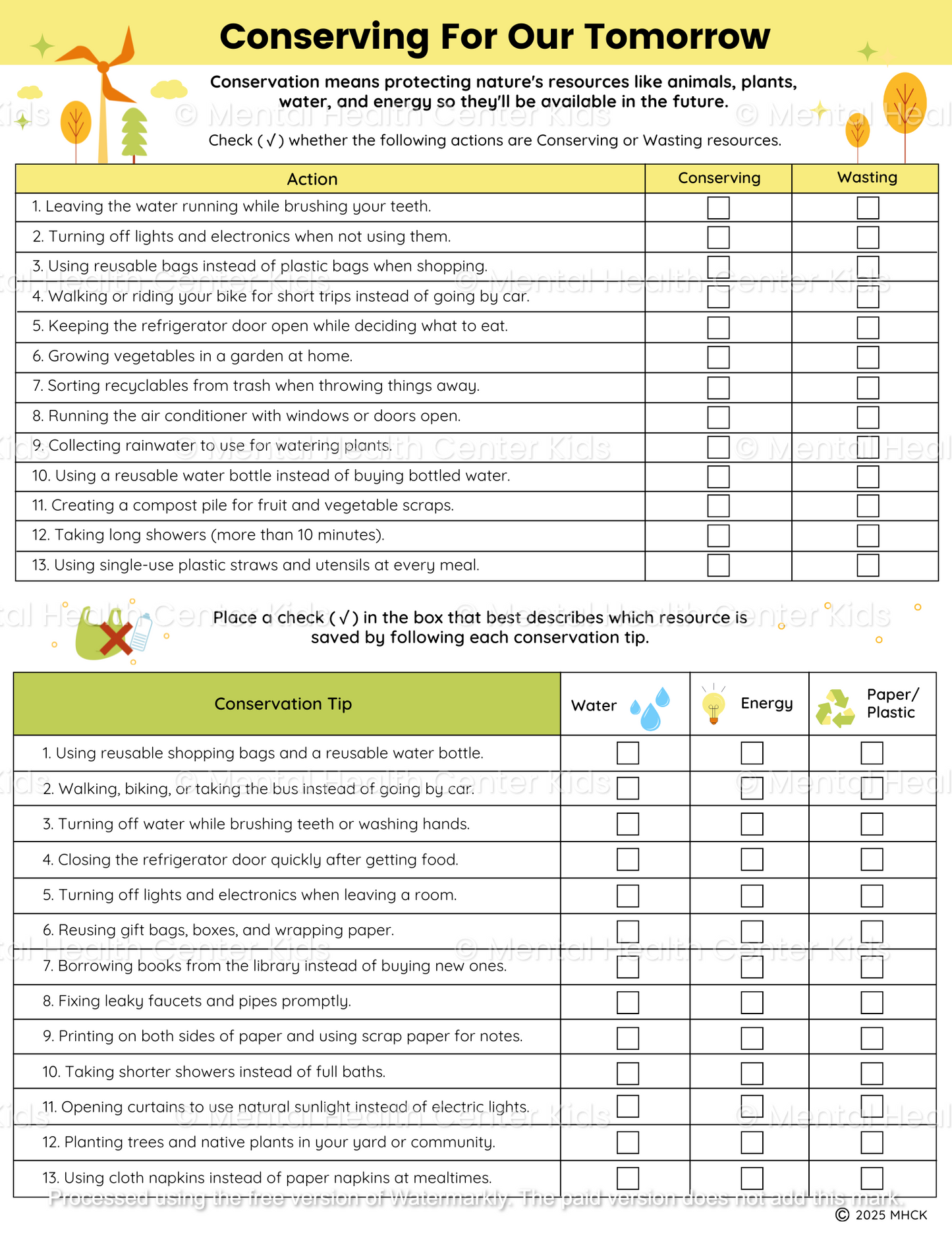 conservation worksheets pdf