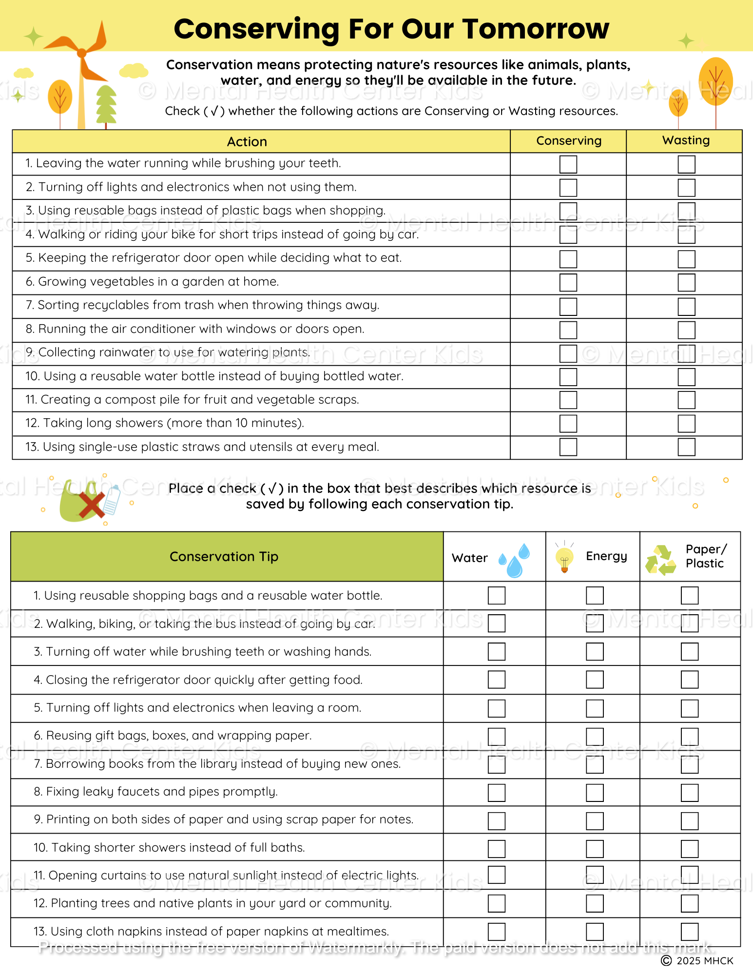 conservation worksheets pdf
