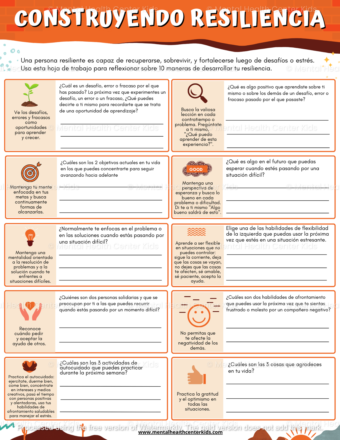 Spanish Building Resilience Worksheet