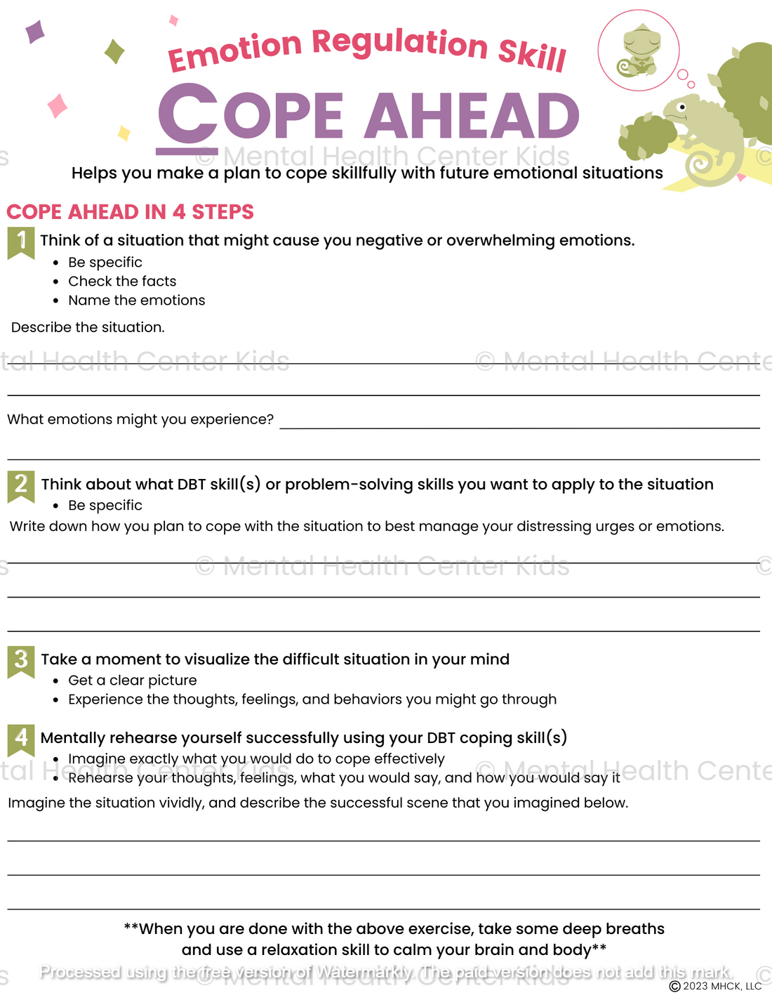 DBT Cope Ahead Worksheet Mental Health Center Kids DBT Cope Ahead Worksheet Mental Health Center Kids