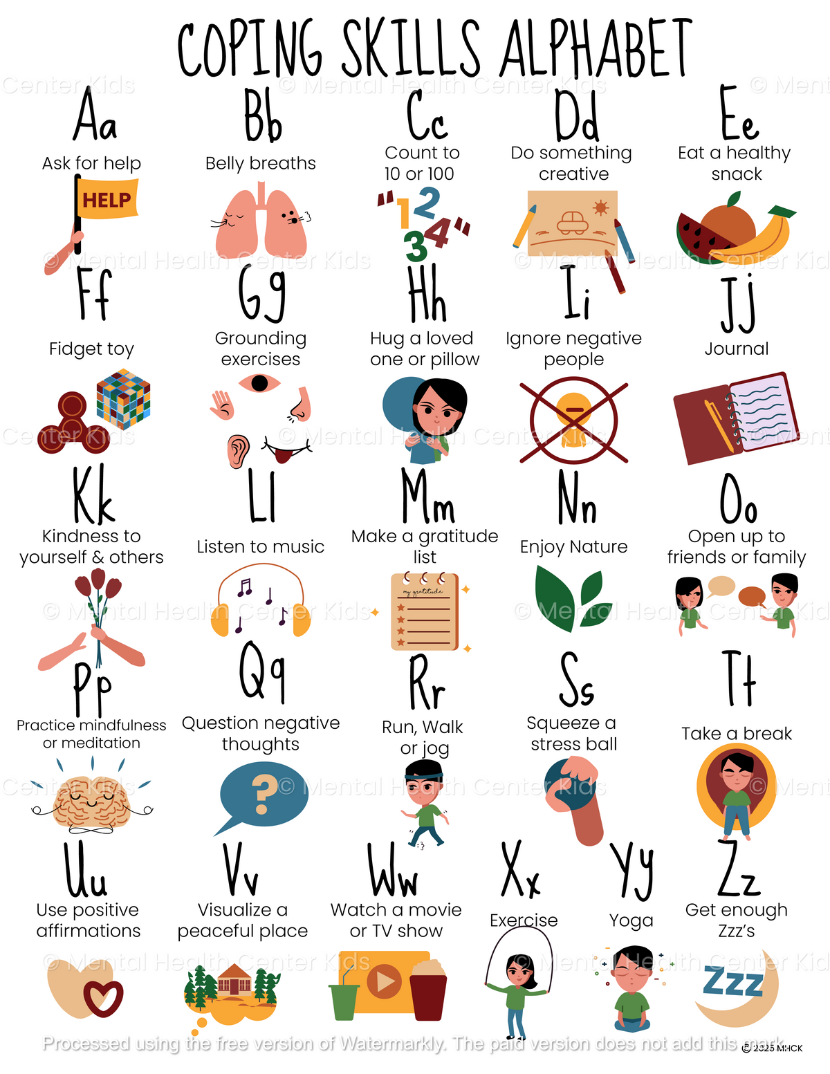 Coping Skills Alphabet Poster – Mental Health Center Kids