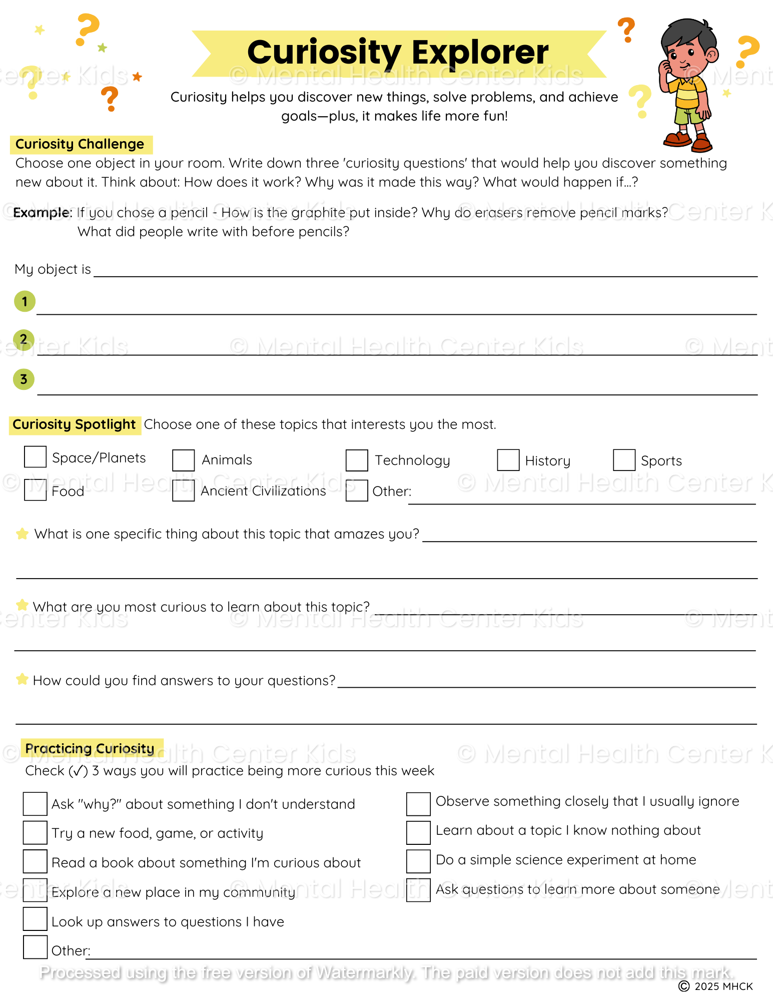 curiosity worksheet for kids