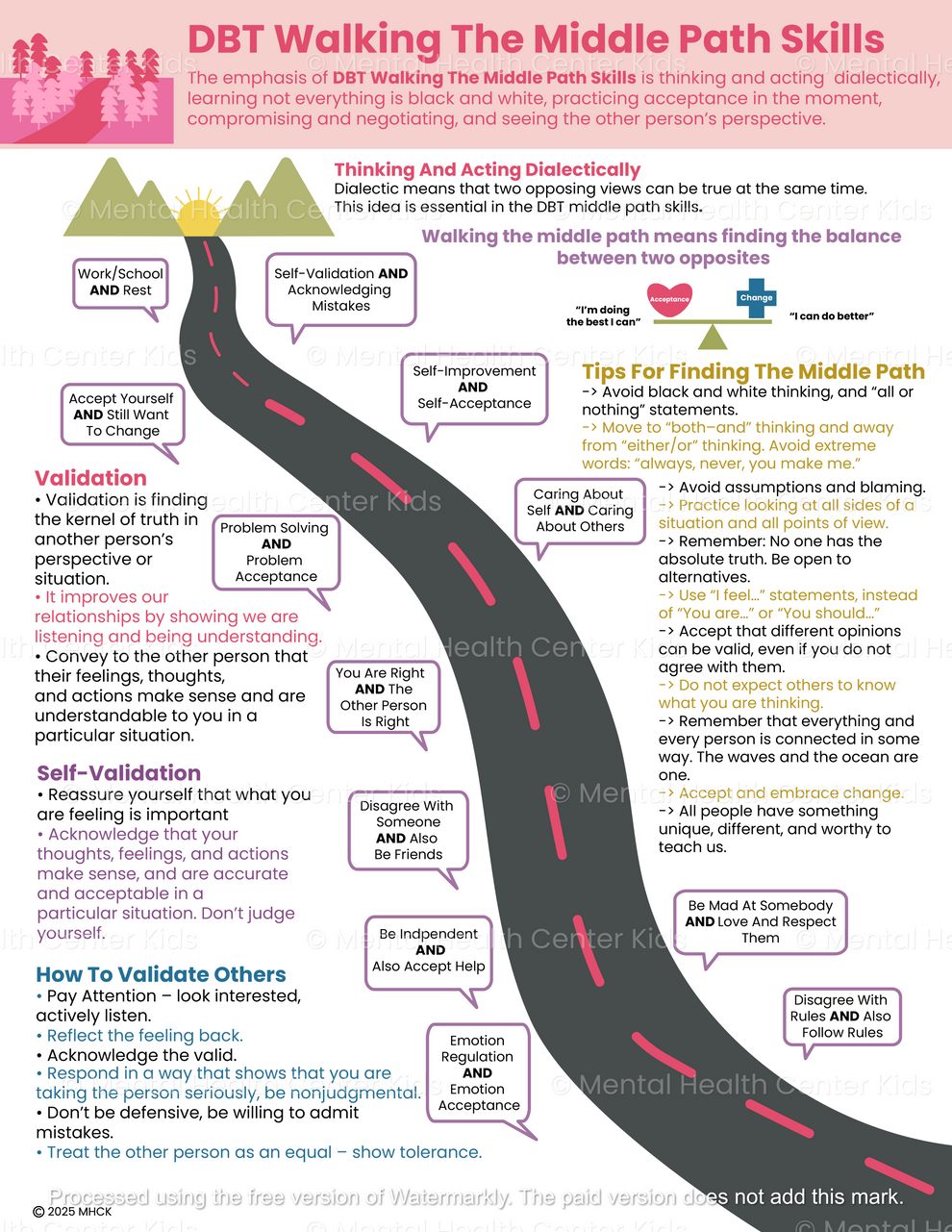Middle Path Worksheet DBT Walking the Middle Path Skills (PDF) – Mental Health Center Kids