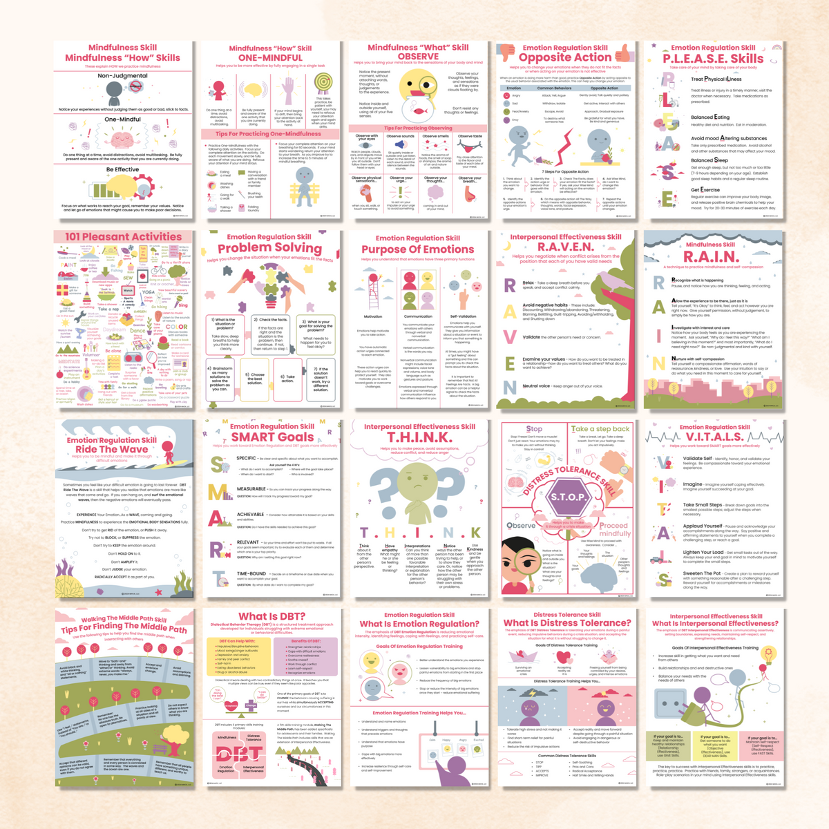 DBT Handouts Bundle (70 Pages) – Mental Health Center Kids