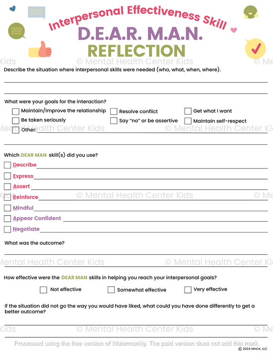 DBT DEAR MAN Worksheet – Mental Health Center Kids