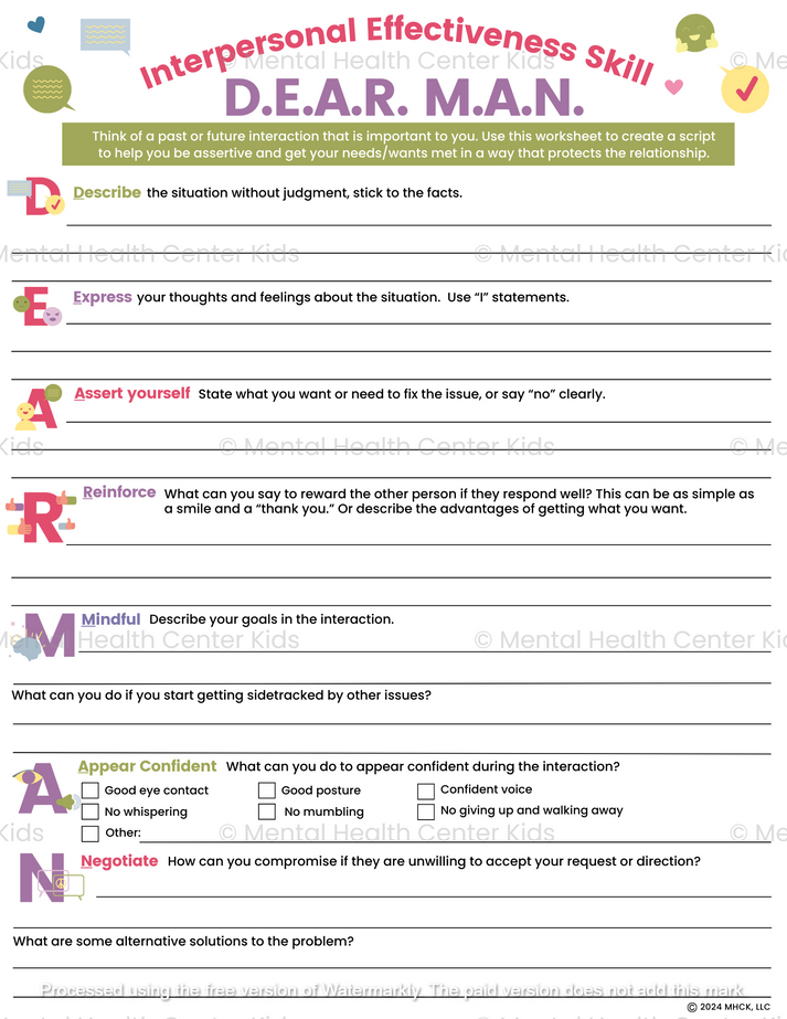 DBT DEAR MAN Worksheet – Mental Health Center Kids