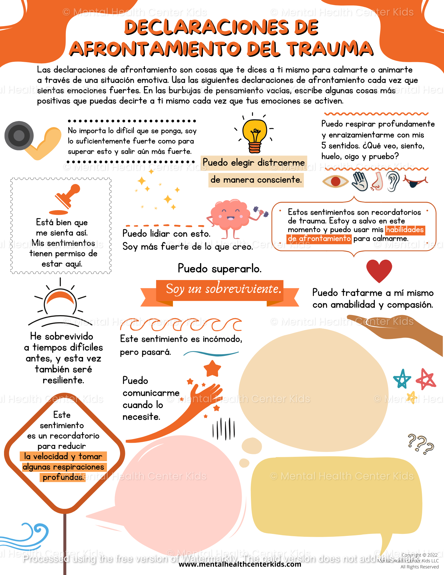 Spanish Trauma Coping Statements Worksheet