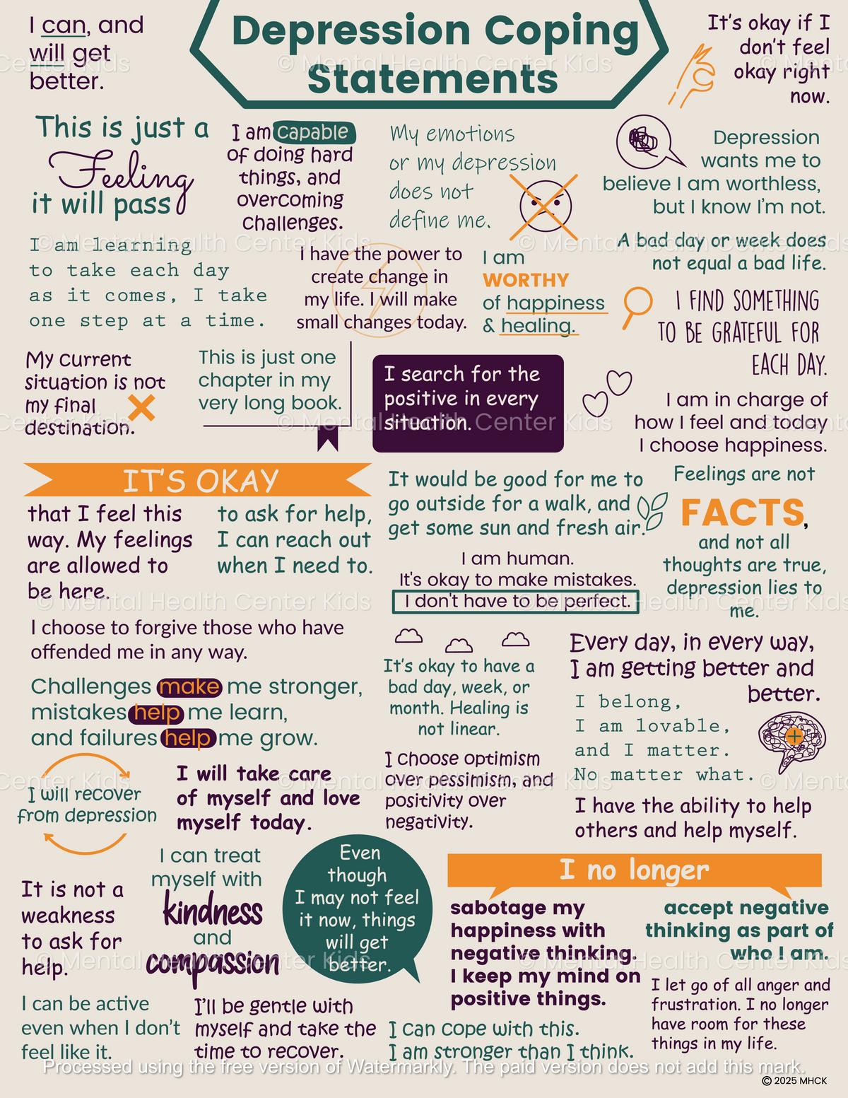 Depression Coping Statements (PDF) – Mental Health Center Kids