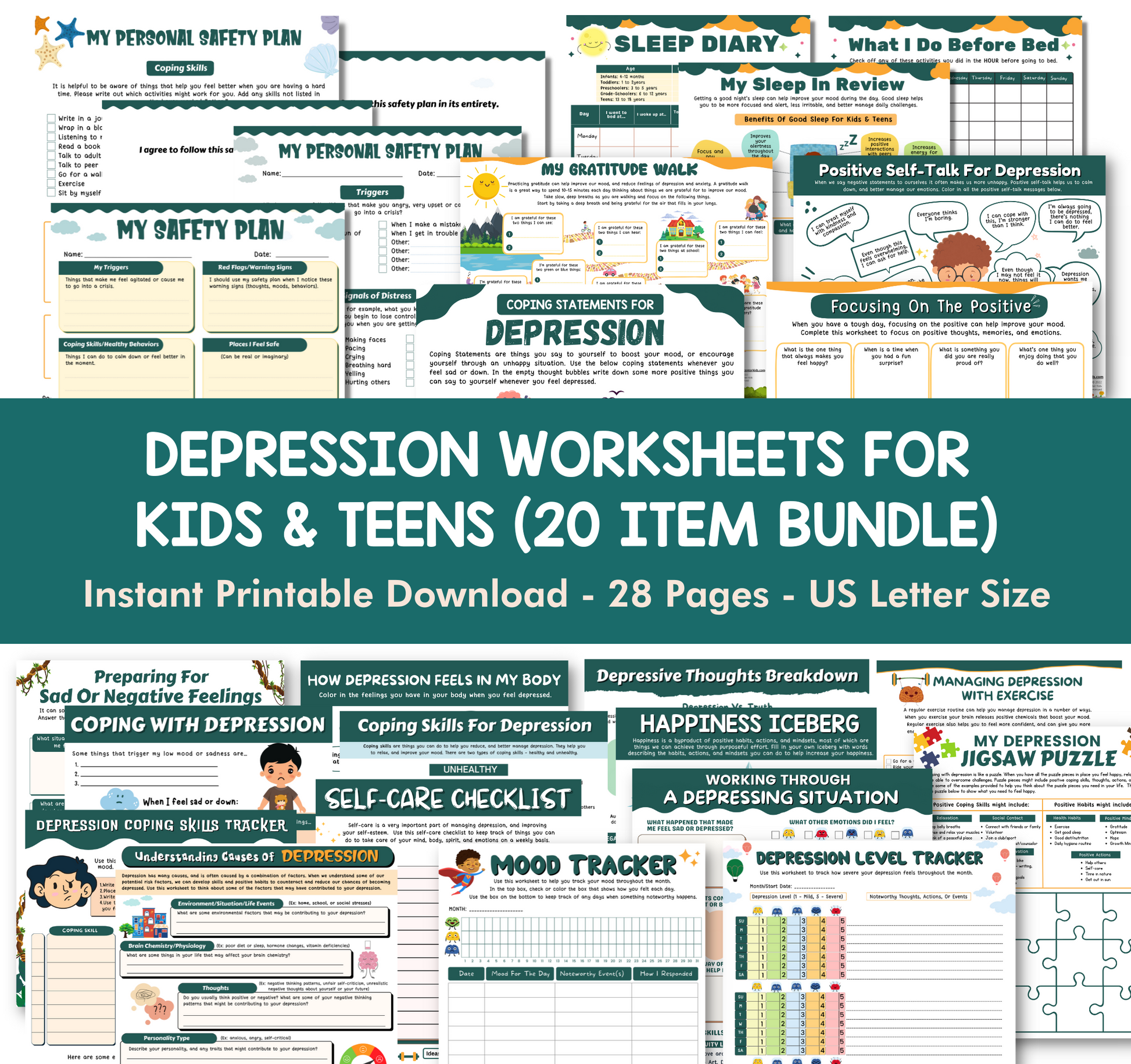 Depression Infographic Set for Kids & Teens (20 Item Bundle)