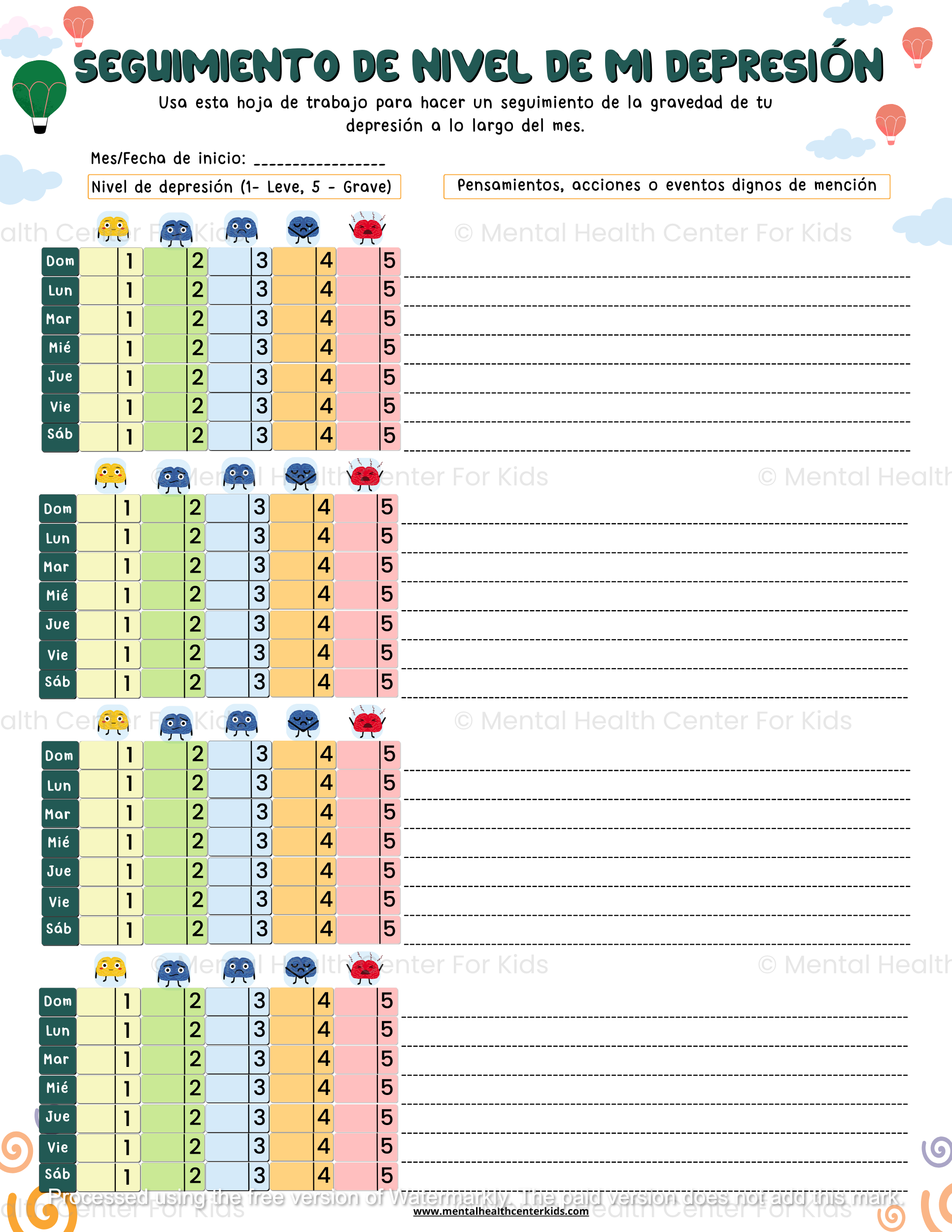 spanish depression worksheets