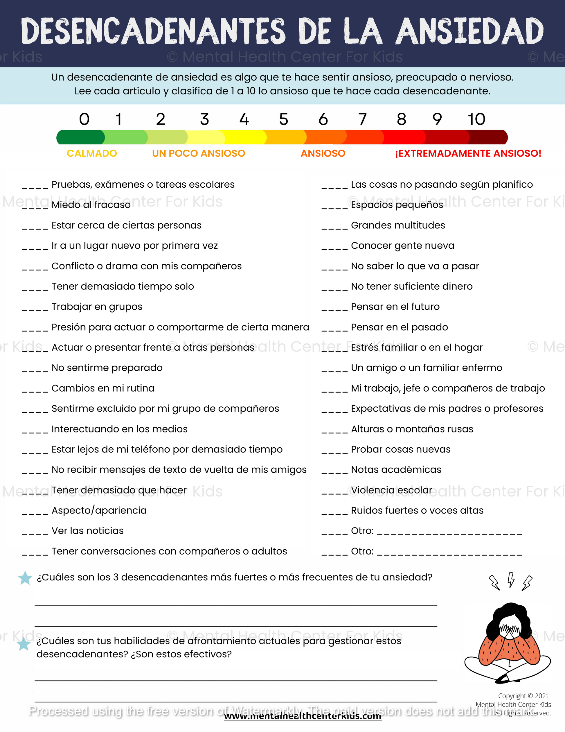 Spanish Anxiety Triggers Worksheet